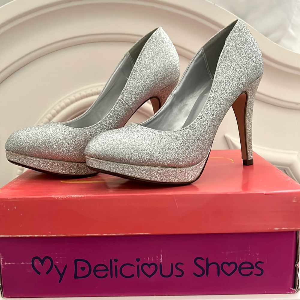 Silver glitter heels